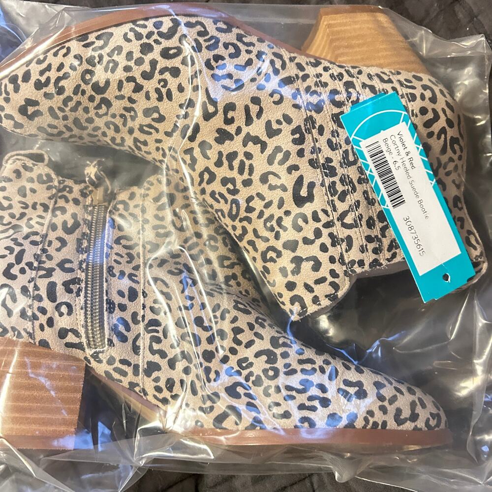 Violet & Red Cortnys Boot 6.5 NWT Leather Animal Print Ankle Block Heel Booties - Picture 6 of 7